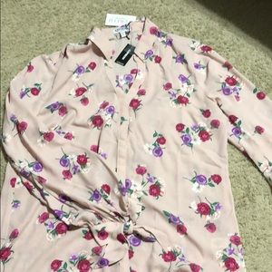 Pink Floral Express button down shirt I size L